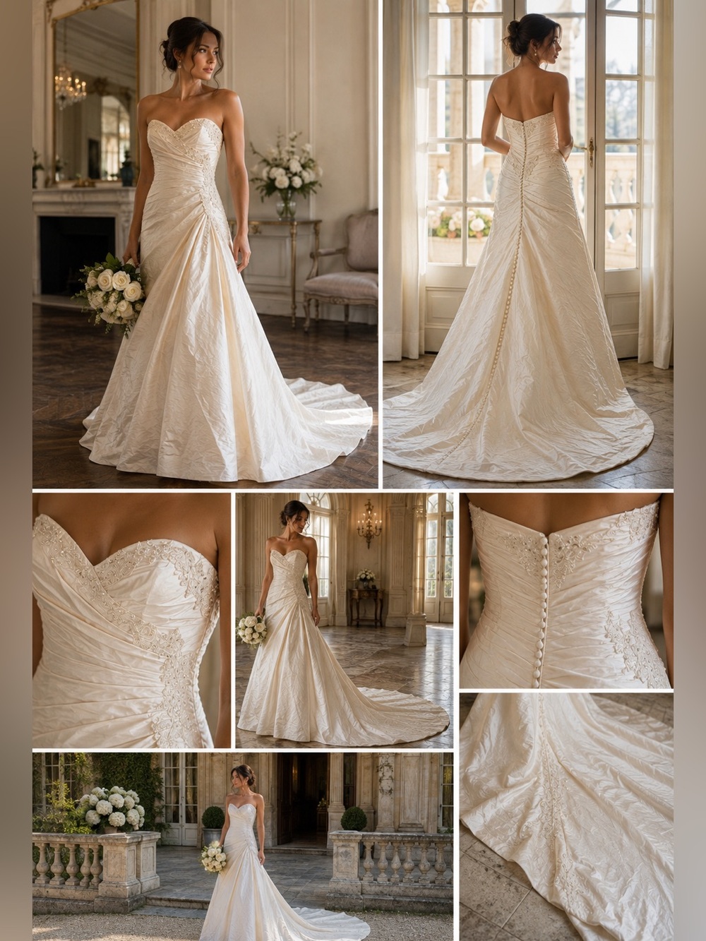 Paloma Blanca 100% Silk Dupioni Beaded Strapless Wedding Gown